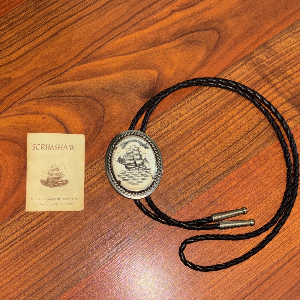 Black and Silver Ship Bolo Tie